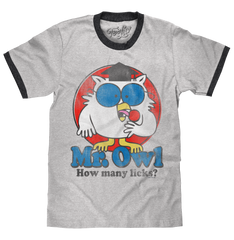 Mr. Owl How Many Licks? Ringer T-Shirt - Gray and Black