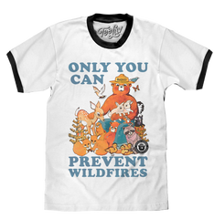 Smokey Bear Only You Can Prevent Wildfires Ringer T-Shirt - White and Black