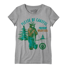 Smokey Bear Please Be Careful Prevent Wildfires  Women's Scoopneck T-Shirt - Gray