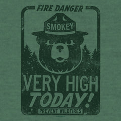 Smokey Bear "Fire Danger Very High Today" T-Shirt - Green