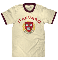 Harvard University Veritas Ringer T-Shirt - Natural Beige and Maroon