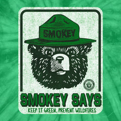 Smokey Bear Keep it Green, Prevent Wildfires Tie Dye T-Shirt - Kelly Green Tie Dye