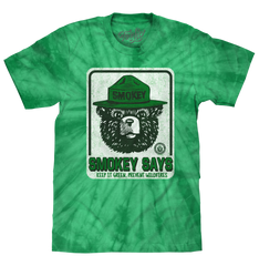 Smokey Bear Keep it Green, Prevent Wildfires Tie Dye T-Shirt - Kelly Green Tie Dye