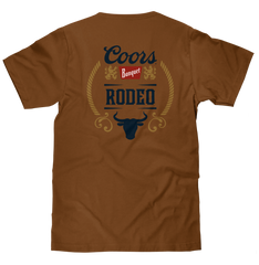 Coors Banquet Rodeo Bull Beer Front and Back T-Shirt - Brown Sugar