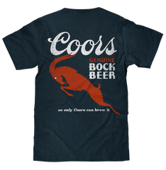 Coors Genuine Bock Beer Left Chest Front and Back Print T-Shirt - Denim Black Heather