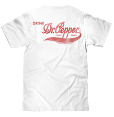 Faded Drink Dr Pepper Vintage Logo Front and Back Print T-Shirt - White