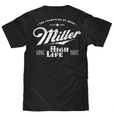 Distressed Miller High Life Logo Front and Back Print T-Shirt - Black
