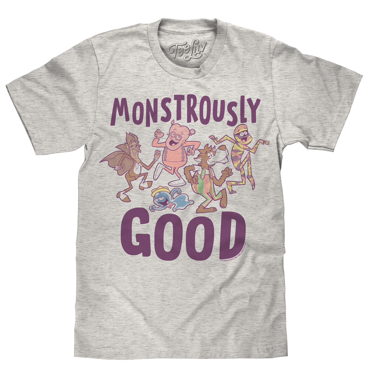Monstrously Good General Mills Cereal Monster Cartoon Mascots T-Shirt - Heather Oatmeal