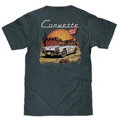 Chevy Corvette C1 Front and Back Print T-Shirt - Navy Heather
