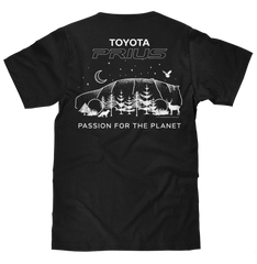 Toyota Prius Passion for the Planet Front and Back Print T-Shirt - Black