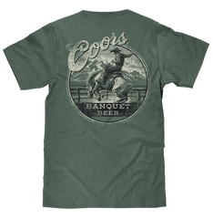 Coors Banquet Beer Rodeo Horse Front Pocket Tee T-Shirt - Cypress Green