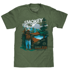 Smokey Bear Only You Can Prevent Wildfires Retro Graphic T-Shirt - Canyon Green