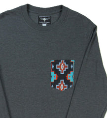 Flying R Ranchwear - Gray Heather with Southwest Print - Long Sleeve - Pocket T-shirt - Made in USA