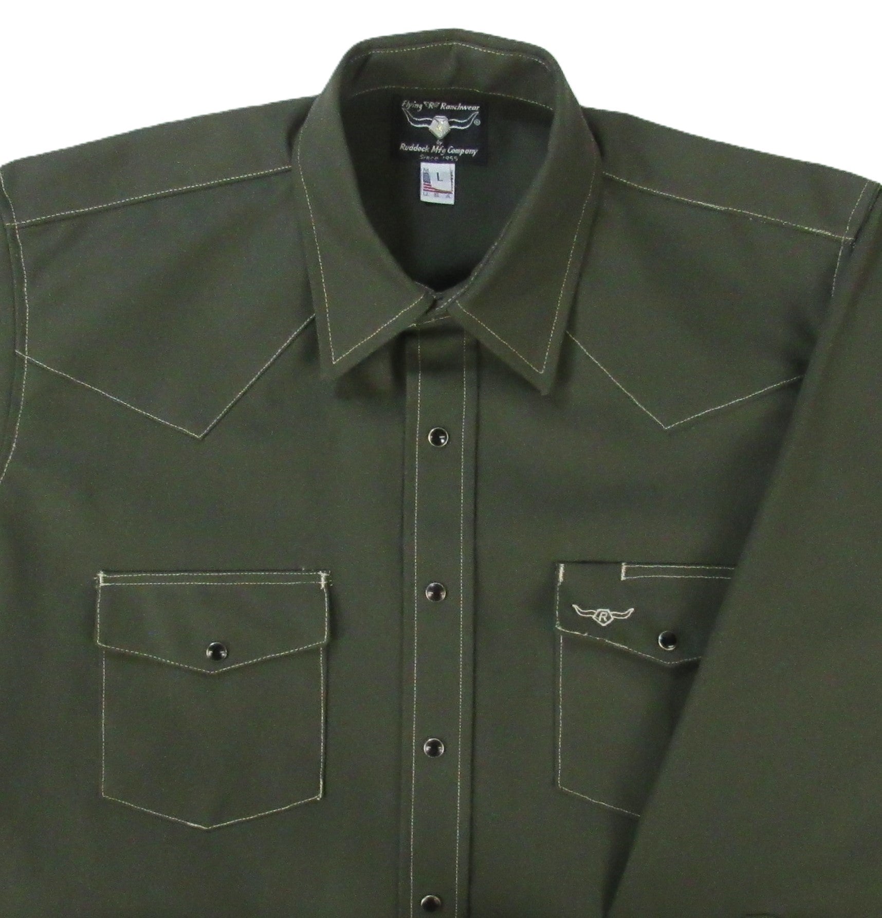 Flying R Ranchwear - Rigid Canvas Chore Shirt - Hunter Green - Long Sleeve - Snaps