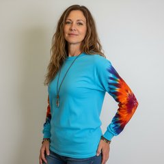 Turquoise Horizon Long Sleeve Tie Dye T Shirt
